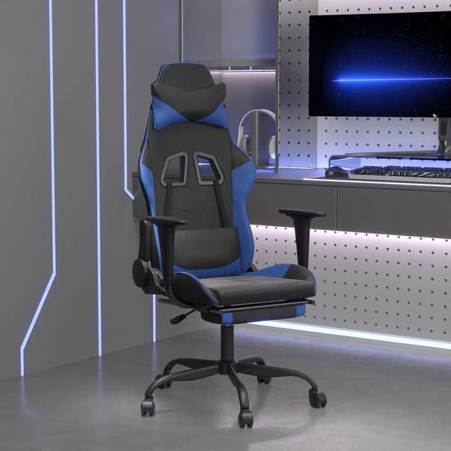 Gaming chair with footrest Black and blue Faux leather | by TSC