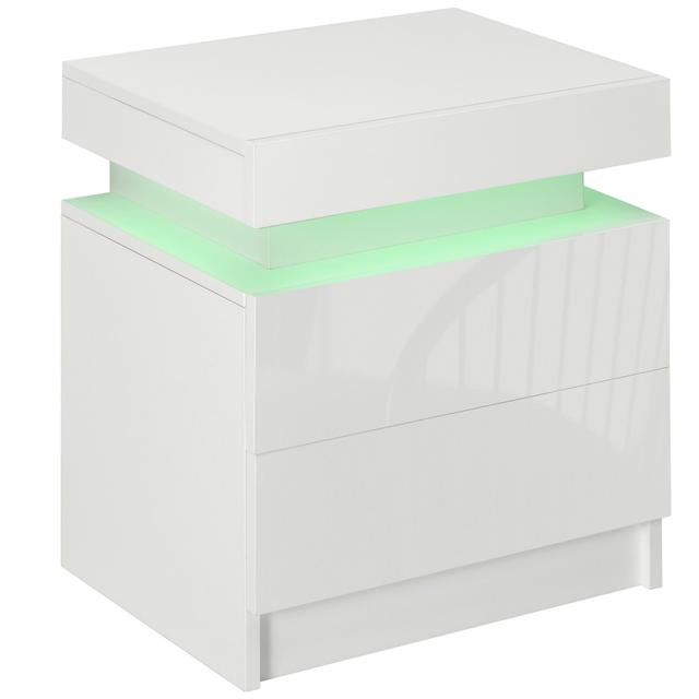 HOMCOM Nightstand, High Gloss Front Side Table w/ LED Lights, for Bedroom | Style: White | Size: 18" X 14" X 21" | by TSC