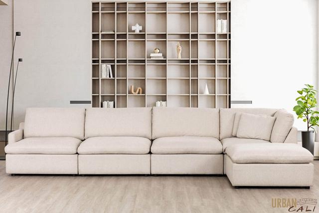 Urban Cali Long Beach Modular L-Shaped Sectional Sofa with Ottoman | Style: Beige | Size: Left Facing Chaise | by TSC