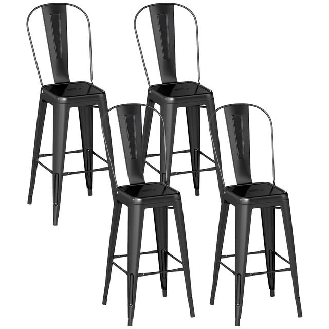 HOMCOM Set of 4 Bar Stools Industrial Removable Back Metal Frame Kitchen | Style: Black | Size: 24"H | by TSC