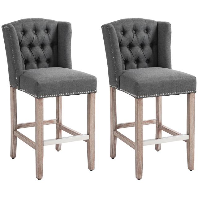 HOMCOM Counter Height Bar Stools Set of 2, Upholstered Bar Chairs | Style: Charcoal Grey | Size: 19"W X 23"D X 41"H | by TSC