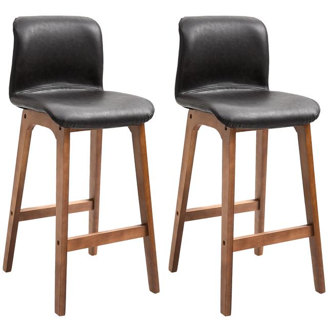 HOMCOM Modern Wood Bar Chairs Kitchen Cafe Stools Dining Barstool | Style: Brown | Size: 16"W X 18"D X 37"H | by TSC