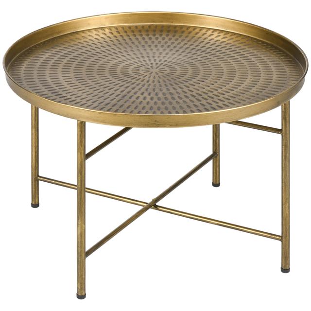 HOMCOM 24" Round Coffee Table with Hammered Tray Top Metal Center Table | by TSC