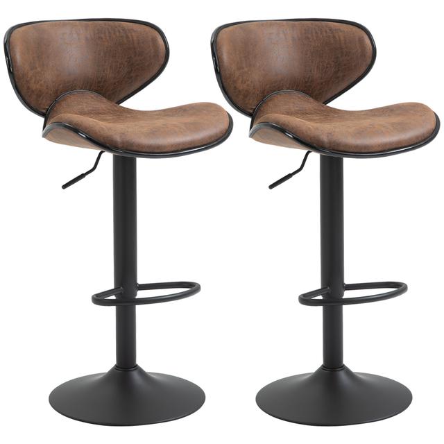 HOMCOM Vintage Bar Stool Set of 2 Leathaire Adjustable Height Chairs | by TSC
