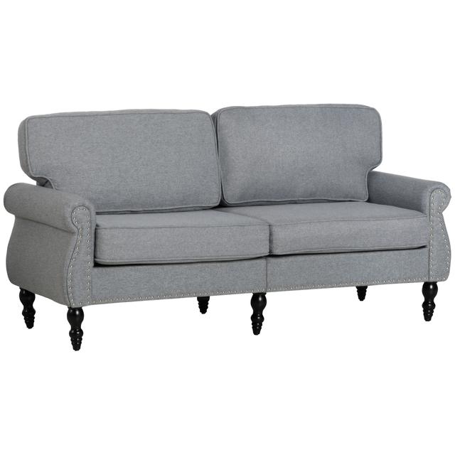 HOMCOM Mid Back Loveseat with Wood Leg 2 Seater Sofa Couch, Light Grey | by TSC