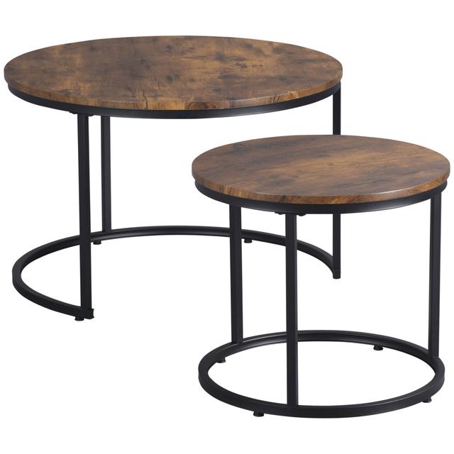 HOMCOM Round Coffee Table Set of 2 Nesting Tables Metal Frame | Style: Brown | Size: 29.5"â x 19.3" H | by TSC