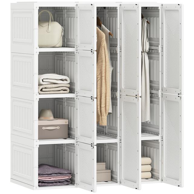 HOMCOM Portable Closet Wardrobe with 8 Compartments, 2 Hanging Rods, White | by TSC