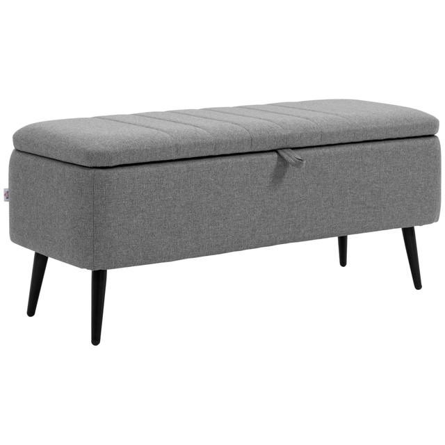 HOMCOM Storage Ottoman Bench, Linen Fabric Footstool | Style: Grey | Size: X-838-272-272-01 | by TSC