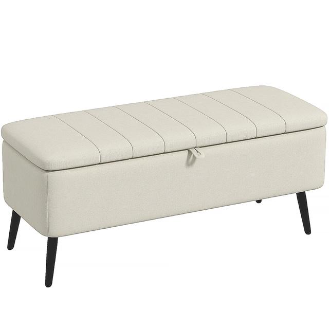 HOMCOM Storage Ottoman Bench, Linen Fabric Footstool | Style: Cream White | Size: X-838-272-272-01 | by TSC