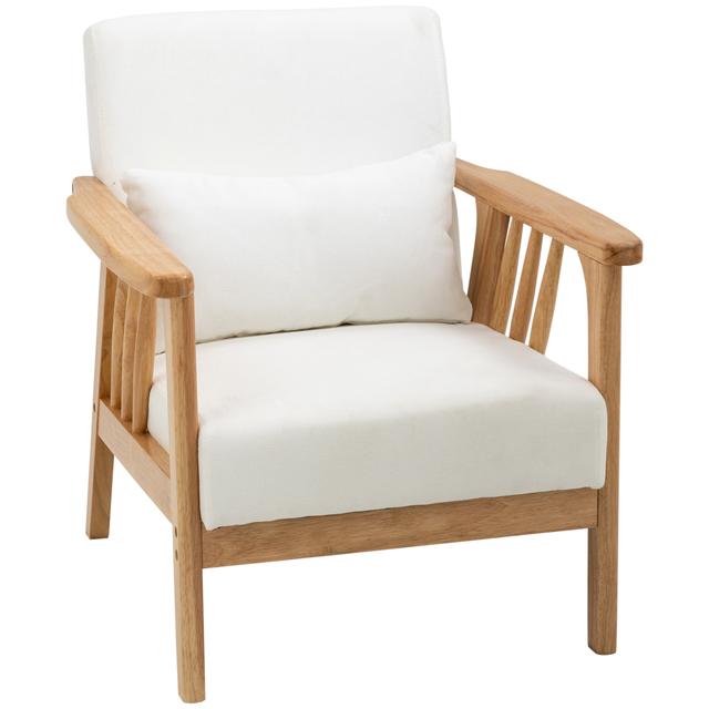 HOMCOM Accent Chairs with Pillow, Cushioned Seat and Back, Arm Chair | Style: Cream White | Size: 27" X 30" X 31" | by TSC