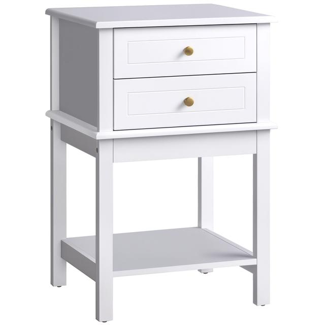HOMCOM Modern End Table, Nightstand Bedside Table with Drawer and Shelf | Style: White | Size: 19" X 16" X 28" | by TSC