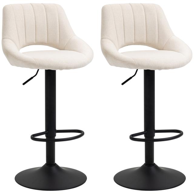 HOMCOM Set of 2 Bar Height Chairs with Adjustable Height & Round Metal Base | Style: Cream White | Size: 18" X 20" X 34" | by TSC