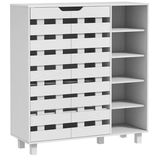 HOMCOM Shoe Storage Cabinet with 5-tier Cupboard and Shelves | Style: White | Size: 34"W X 13"D X 37"H | by TSC