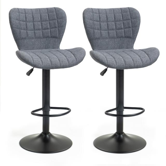 HOMCOM Bar Stools Set of 2 Adjustable Swivel Linen Fabric Bar Chairs | Style: Grey | Size: 19" X 20" X 43" | by TSC
