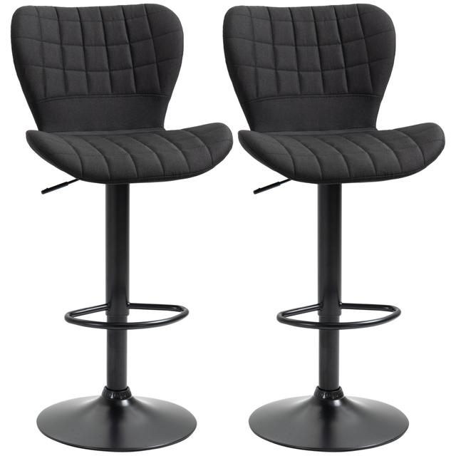 HOMCOM Bar Stools Set of 2 Adjustable Swivel Linen Fabric Bar Chairs | Style: Black | Size: 19" X 20" X 43" | by TSC