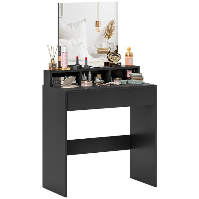HOMCOM Makeup Vanity Desk with Mirror, Drawers | Style: Black | Size: 29"W X 15"D X 53"H | by TSC