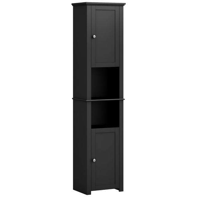 HOMCOM Tall Bathroom Storage Cabinet with 2-Tier Shelf and 2 Cupboards | Style: Black | by TSC