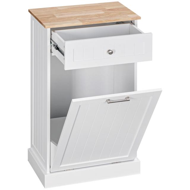 HOMCOM Tilt Out Trash Cabinet, Hidden Garbage Bin Cabinet with Drawer | Style: White | by TSC