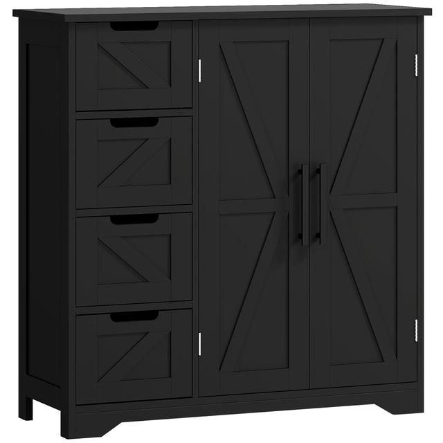 HOMCOM Bathroom Floor Cabinet, Farmhouse Storage Cabinet with Barn Doors | Style: Black | Size: 32"L X 12"W X 33"H | by TSC