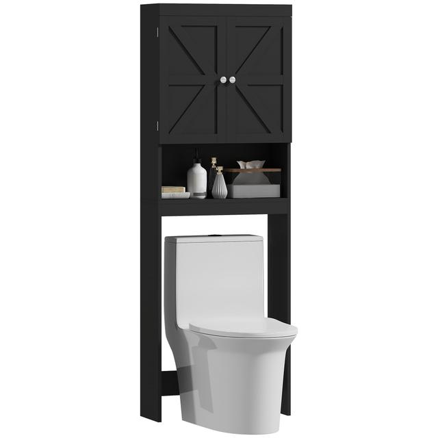 HOMCOM Over The Toilet Storage Cabinet with Barn Doors and Open Shelf | Style: Black | Size: 23" L X 9" W X 67" H | by TSC
