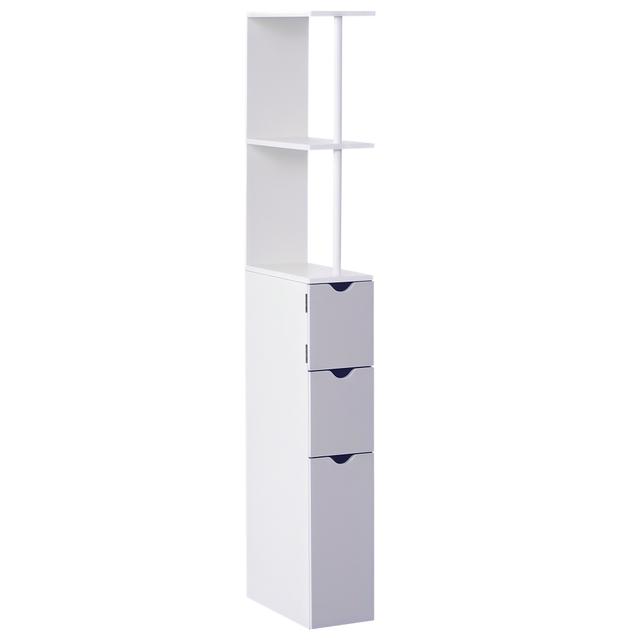HOMCOM Narrow Bathroom Floor Cabinet with Drawer, Open Shelves | Style: White, Grey | Size: 6"W X 13"D X 54"H | by TSC