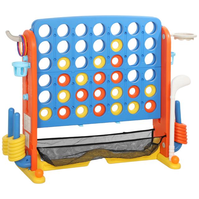 Qaba 4 in 1 Kids Jumbo Connect 4 Game Set with Basketball, Ring Toss, Golf | by TSC