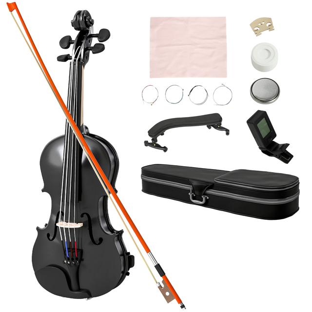 HOMCOM 4/4 Full Size Violin Kit, Wood Acoustic Violin with Hard Case, Black | by TSC