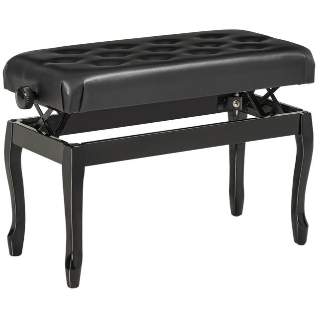 HOMCOM High Gloss Adjustable Height Piano Bench Stool PU Leather Black | by TSC