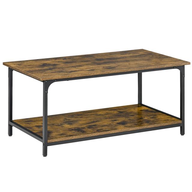 HOMCOM Rustic Coffee Table 39 " Industrial Cocktail Table w/ Shelves | by TSC