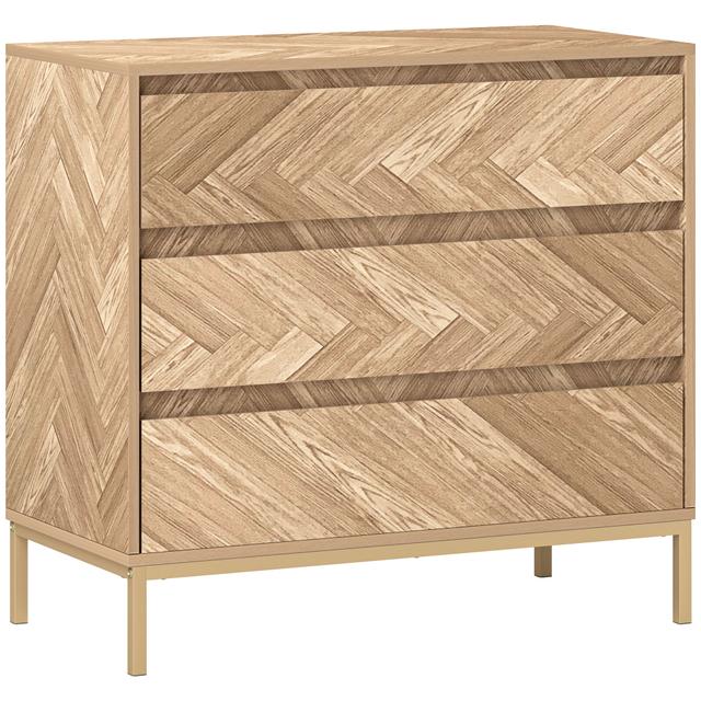 HOMCOM Chest of Drawers, Chevron 3 Drawer Dresser for Hallway, Nature Wood | by TSC