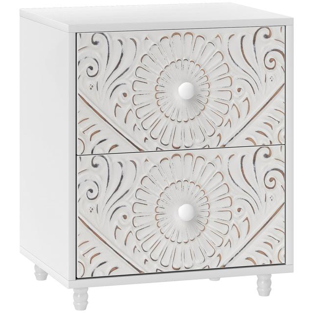 HOMCOM Nightstand, Bedside Table with 2 Drawers, Mid-Century Style, White | by TSC