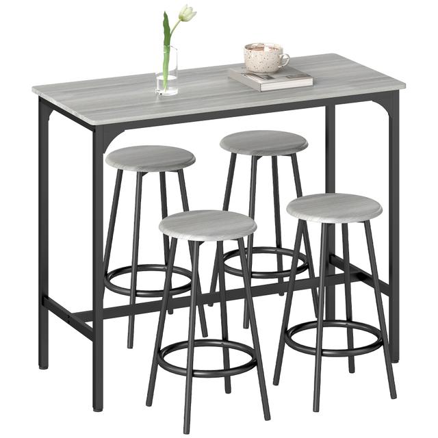 HOMCOM 5-Piece Bar Table and Chairs Set for Dining Room, Grey | by TSC