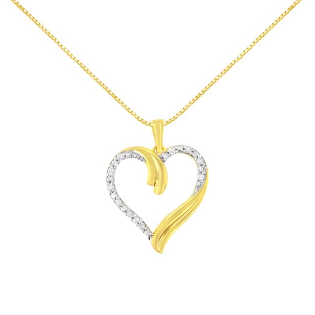 10K Yellow Gold Plated .925 Sterling Silver 1/10 cttw Diamond Open Heart 18" Pendent Necklace (J-K Color, I3 Clarity) | by TSC
