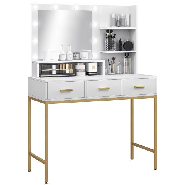HOMCOM Vanity Table, Makeup Table with LED Mirror and Storage | Style: White | Size: 39"X 18"X 54" | by TSC