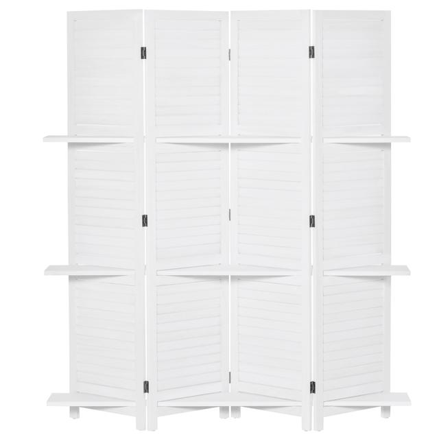 HOMCOM 4-Panel Privacy Screen with Storage Shelf Foldable Design | Style: White | by TSC