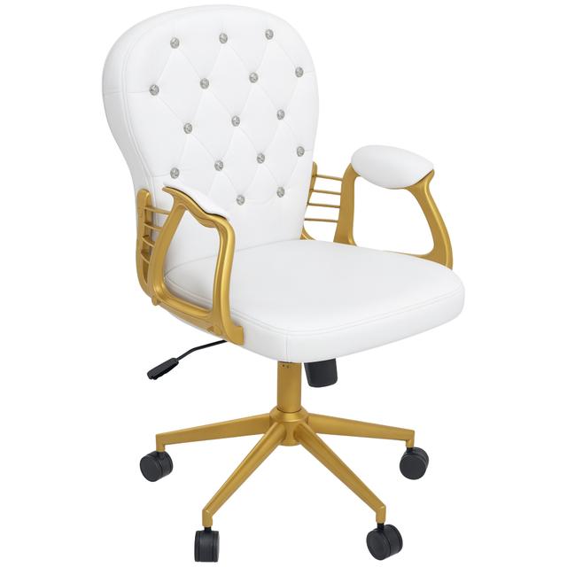 Vinsetto Office Chair Vanity Chair with Button Tufted Backrest Arms White | by TSC
