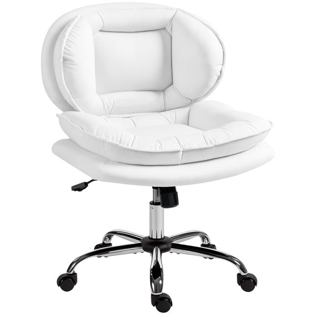 HOMCOM Criss Cross Office Chair with Wheels, Armless Wide Desk Chair | Style: White | by TSC
