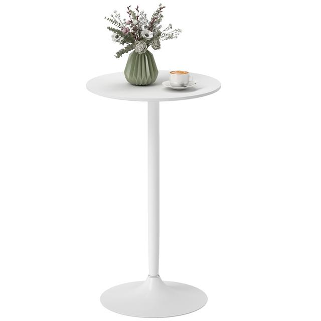 HOMCOM Round Bar Table for 2 People, High Pub Table with Steel Base | Style: White | Size: 24" X 24" X 40" | by TSC