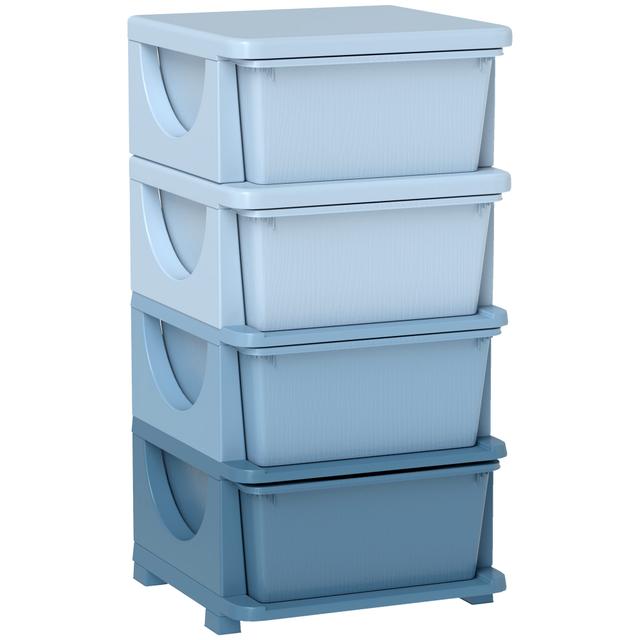 Qaba 4 Tier Kids Toy Organizer with 4 Plastic Storage Bins, Blue | by TSC
