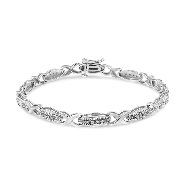 .925 Sterling Silver 1/5 Cttw Round-Cut Diamond "X" Link Bracelet - Size 7.50" (I-J Color, I2-I3 Clarity) | by TSC