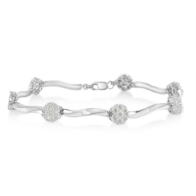 .925 Sterling Silver 1.0 cttw Miracle-Set Diamond 7 Stone Floral Cluster Link Bracelet (I-J Color, I3 Clarity) -7" | by TSC