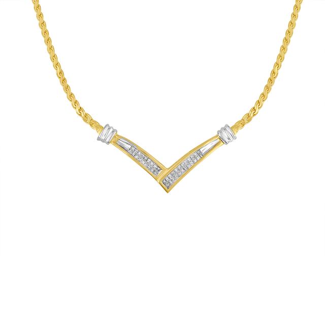 10K Yellow and White Gold 1/2 Cttw Princess Cut Diamond Channel-Set âVâ Shape 18" Franco Chain Necklace