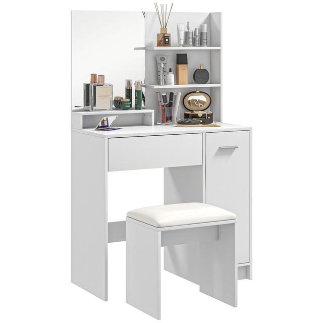 HOMCOM Vanity Desk with Mirror and Stool Makeup Vanity for Bedroom White | by TSC