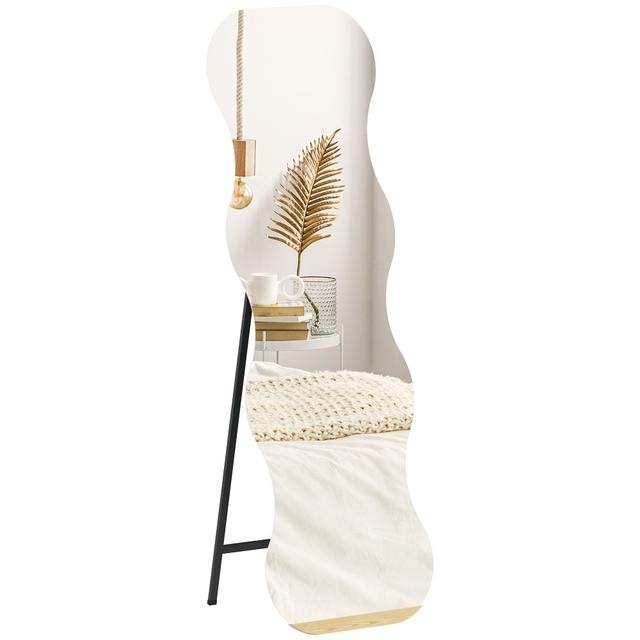 HOMCOM 64" x 21" Full Length Mirror, Wavy Frameless Full Body Mirror, Black | by TSC