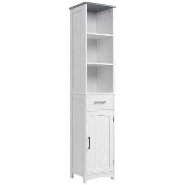 kleankin Tall Bathroom Storage Cabinet, Slim Freestanding Tower, White | by TSC