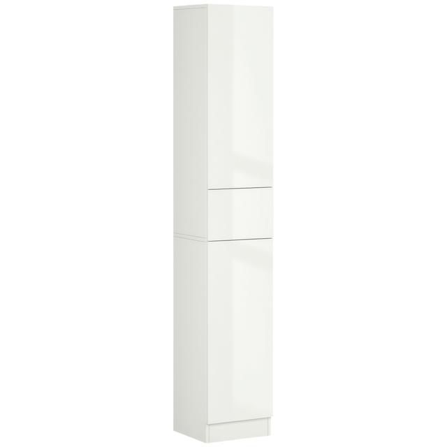 kleankin Tall Bathroom Storage Cabinet with Doors Drawer High Gloss White | by TSC