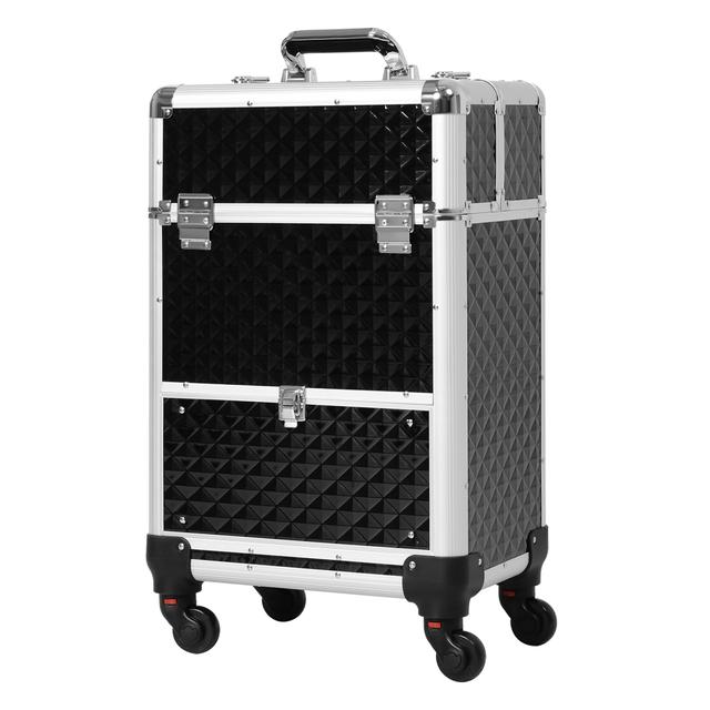 HOMCOM Upright Studded Make up Case Travel Trolley | Style: Black | Size: 14"L X 10" W X 25" H | by TSC