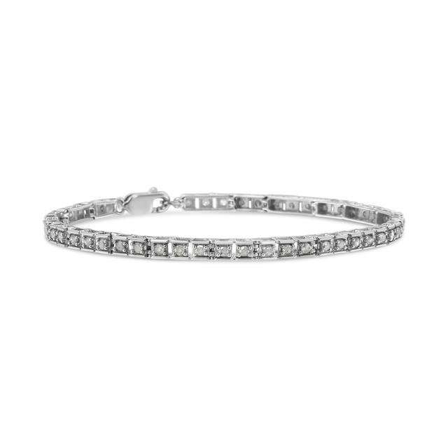Silver 1.0 Cttw Diamond Square Hybrid Link Tennis Bracelet | by TSC