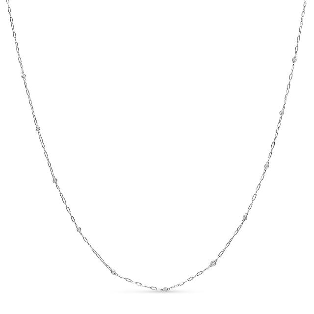 14K White Gold 1/2 Cttw Diamond Bezel Station Paperclip Chain Necklace - | by TSC