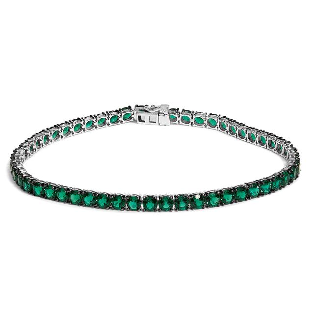 Men's .925 Sterling Silver Created Green Emerald Tennis Bracelet | by TSC